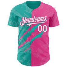 Загрузить изображение в средство просмотра галереи, Custom Graffiti Pattern White Pink-Aqua 3D Scratch Authentic Baseball Jersey
