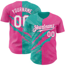 Загрузить изображение в средство просмотра галереи, Custom Graffiti Pattern White Pink-Aqua 3D Scratch Authentic Baseball Jersey

