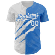 Загрузить изображение в средство просмотра галереи, Custom Graffiti Pattern White-Electric Blue 3D Scratch Authentic Baseball Jersey
