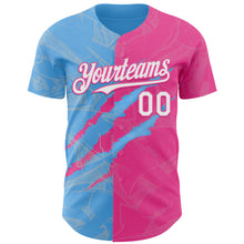 Загрузить изображение в средство просмотра галереи, Custom Graffiti Pattern White Pink-Sky Blue 3D Scratch Authentic Baseball Jersey
