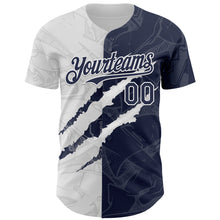 Load image into Gallery viewer, Custom Graffiti Pattern Navy-White 3D Scratch Authentic Baseball Jersey

