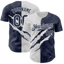 Load image into Gallery viewer, Custom Graffiti Pattern Navy-White 3D Scratch Authentic Baseball Jersey
