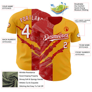 Custom Graffiti Pattern White Gold-Red 3D Scratch Authentic Baseball Jersey