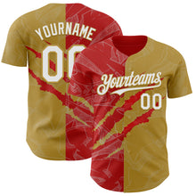 Загрузить изображение в средство просмотра галереи, Custom Graffiti Pattern White Old Gold-Red 3D Scratch Authentic Baseball Jersey
