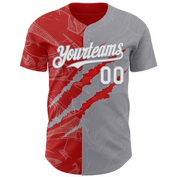 Custom Graffiti Pattern White Gray-Red 3D Scratch Authentic Baseball Jersey