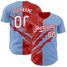 Загрузить изображение в средство просмотра галереи, Custom Graffiti Pattern White Light Blue-Red 3D Scratch Authentic Baseball Jersey
