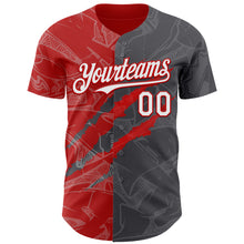 Загрузить изображение в средство просмотра галереи, Custom Graffiti Pattern White Steel Gray-Red 3D Scratch Authentic Baseball Jersey

