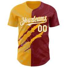 Загрузить изображение в средство просмотра галереи, Custom Graffiti Pattern White Crimson-Gold 3D Scratch Authentic Baseball Jersey
