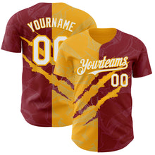 Загрузить изображение в средство просмотра галереи, Custom Graffiti Pattern White Crimson-Gold 3D Scratch Authentic Baseball Jersey
