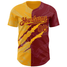 Загрузить изображение в средство просмотра галереи, Custom Graffiti Pattern Crimson-Gold 3D Scratch Authentic Baseball Jersey
