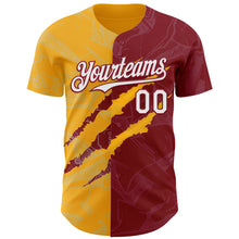 Загрузить изображение в средство просмотра галереи, Custom Graffiti Pattern White Crimson-Gold 3D Scratch Authentic Baseball Jersey
