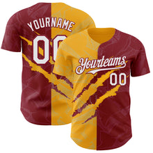 Загрузить изображение в средство просмотра галереи, Custom Graffiti Pattern White Crimson-Gold 3D Scratch Authentic Baseball Jersey
