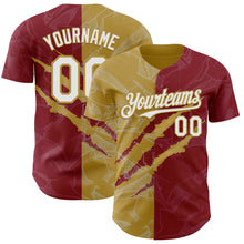 Загрузить изображение в средство просмотра галереи, Custom Graffiti Pattern White Crimson-Old Gold 3D Scratch Authentic Baseball Jersey
