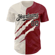 Загрузить изображение в средство просмотра галереи, Custom Graffiti Pattern Black Crimson-Cream 3D Scratch Authentic Baseball Jersey

