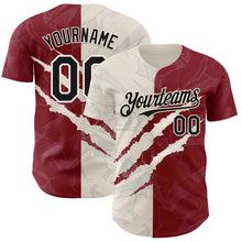 Загрузить изображение в средство просмотра галереи, Custom Graffiti Pattern Black Crimson-Cream 3D Scratch Authentic Baseball Jersey
