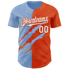 Загрузить изображение в средство просмотра галереи, Custom Graffiti Pattern White Orange-Light Blue 3D Scratch Authentic Baseball Jersey
