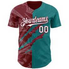 Загрузить изображение в средство просмотра галереи, Custom Graffiti Pattern White Teal-Crimson 3D Scratch Authentic Baseball Jersey
