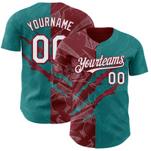 Загрузить изображение в средство просмотра галереи, Custom Graffiti Pattern White Teal-Crimson 3D Scratch Authentic Baseball Jersey
