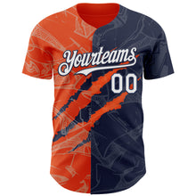 Загрузить изображение в средство просмотра галереи, Custom Graffiti Pattern White Navy-Orange 3D Scratch Authentic Baseball Jersey
