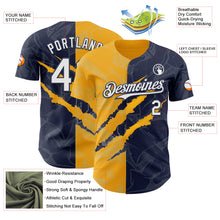 Загрузить изображение в средство просмотра галереи, Custom Graffiti Pattern White Navy-Gold 3D Scratch Authentic Baseball Jersey
