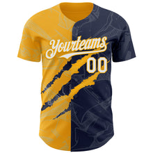Загрузить изображение в средство просмотра галереи, Custom Graffiti Pattern White Navy-Gold 3D Scratch Authentic Baseball Jersey
