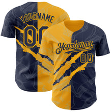 Загрузить изображение в средство просмотра галереи, Custom Graffiti Pattern Navy-Gold 3D Scratch Authentic Baseball Jersey
