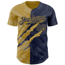 Загрузить изображение в средство просмотра галереи, Custom Graffiti Pattern Navy-Old Gold 3D Scratch Authentic Baseball Jersey

