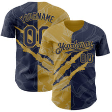 Загрузить изображение в средство просмотра галереи, Custom Graffiti Pattern Navy-Old Gold 3D Scratch Authentic Baseball Jersey
