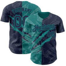 Загрузить изображение в средство просмотра галереи, Custom Graffiti Pattern Navy-Teal 3D Scratch Authentic Baseball Jersey
