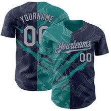 Загрузить изображение в средство просмотра галереи, Custom Graffiti Pattern Gray Navy-Teal 3D Scratch Authentic Baseball Jersey

