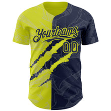 Загрузить изображение в средство просмотра галереи, Custom Graffiti Pattern Navy-Neon Yellow 3D Scratch Authentic Baseball Jersey
