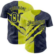 Загрузить изображение в средство просмотра галереи, Custom Graffiti Pattern Navy-Neon Yellow 3D Scratch Authentic Baseball Jersey

