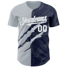 Загрузить изображение в средство просмотра галереи, Custom Graffiti Pattern White Navy-Silver 3D Scratch Authentic Baseball Jersey
