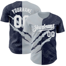 Загрузить изображение в средство просмотра галереи, Custom Graffiti Pattern White Navy-Silver 3D Scratch Authentic Baseball Jersey
