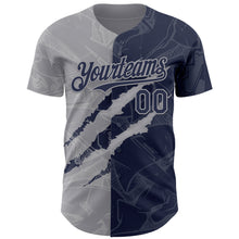 Загрузить изображение в средство просмотра галереи, Custom Graffiti Pattern Navy-Gray 3D Scratch Authentic Baseball Jersey
