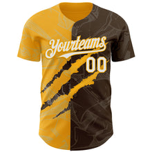 Загрузить изображение в средство просмотра галереи, Custom Graffiti Pattern White Brown-Gold 3D Scratch Authentic Baseball Jersey
