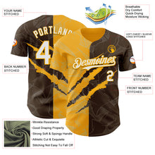 Загрузить изображение в средство просмотра галереи, Custom Graffiti Pattern White Brown-Gold 3D Scratch Authentic Baseball Jersey
