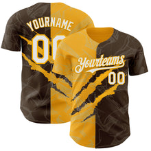 Загрузить изображение в средство просмотра галереи, Custom Graffiti Pattern White Brown-Gold 3D Scratch Authentic Baseball Jersey
