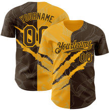Загрузить изображение в средство просмотра галереи, Custom Graffiti Pattern Brown-Gold 3D Scratch Authentic Baseball Jersey
