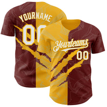 Загрузить изображение в средство просмотра галереи, Custom Graffiti Pattern White Burgundy-Gold 3D Scratch Authentic Baseball Jersey
