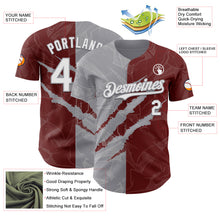 Загрузить изображение в средство просмотра галереи, Custom Graffiti Pattern White Burgundy-Gray 3D Scratch Authentic Baseball Jersey
