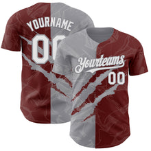 Загрузить изображение в средство просмотра галереи, Custom Graffiti Pattern White Burgundy-Gray 3D Scratch Authentic Baseball Jersey

