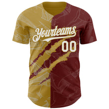 Загрузить изображение в средство просмотра галереи, Custom Graffiti Pattern White Burgundy-Old Gold 3D Scratch Authentic Baseball Jersey

