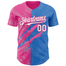 Загрузить изображение в средство просмотра галереи, Custom Graffiti Pattern White Electric Blue-Pink 3D Scratch Authentic Baseball Jersey
