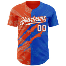Загрузить изображение в средство просмотра галереи, Custom Graffiti Pattern White Thunder Blue-Orange 3D Scratch Authentic Baseball Jersey
