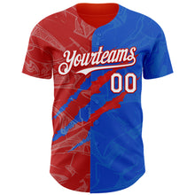 Загрузить изображение в средство просмотра галереи, Custom Graffiti Pattern White Thunder Blue-Red 3D Scratch Authentic Baseball Jersey
