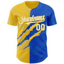 Загрузить изображение в средство просмотра галереи, Custom Graffiti Pattern White Thunder Blue-Yellow 3D Scratch Authentic Baseball Jersey
