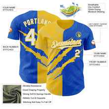 Загрузить изображение в средство просмотра галереи, Custom Graffiti Pattern White Thunder Blue-Yellow 3D Scratch Authentic Baseball Jersey
