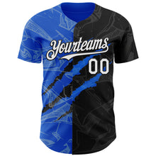 Загрузить изображение в средство просмотра галереи, Custom Graffiti Pattern White Black-Thunder Blue 3D Scratch Authentic Baseball Jersey
