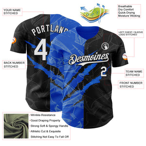 Custom Graffiti Pattern White Black-Thunder Blue 3D Scratch Authentic Baseball Jersey